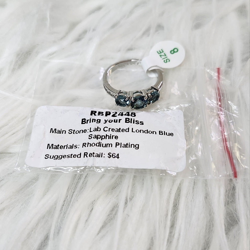 Lab Created London Blue Sapphire Ring on Rhodium Plating Size 8 - Picture 6 of 8